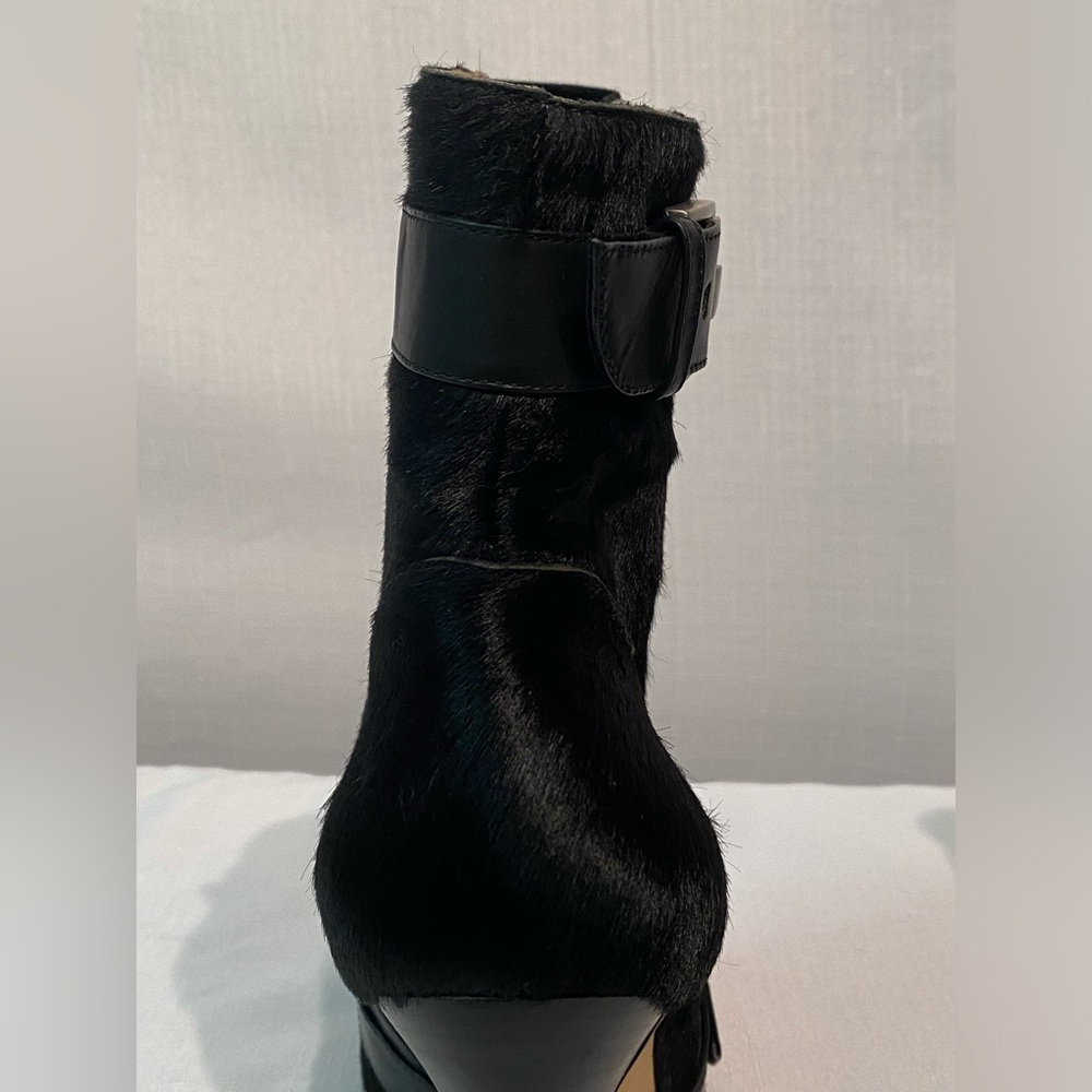Manolo Blahnik Toapa Studded Mixed Media Ankle Boot Black 8.5B US Dyed Calf Hair - Picture 10 of 16